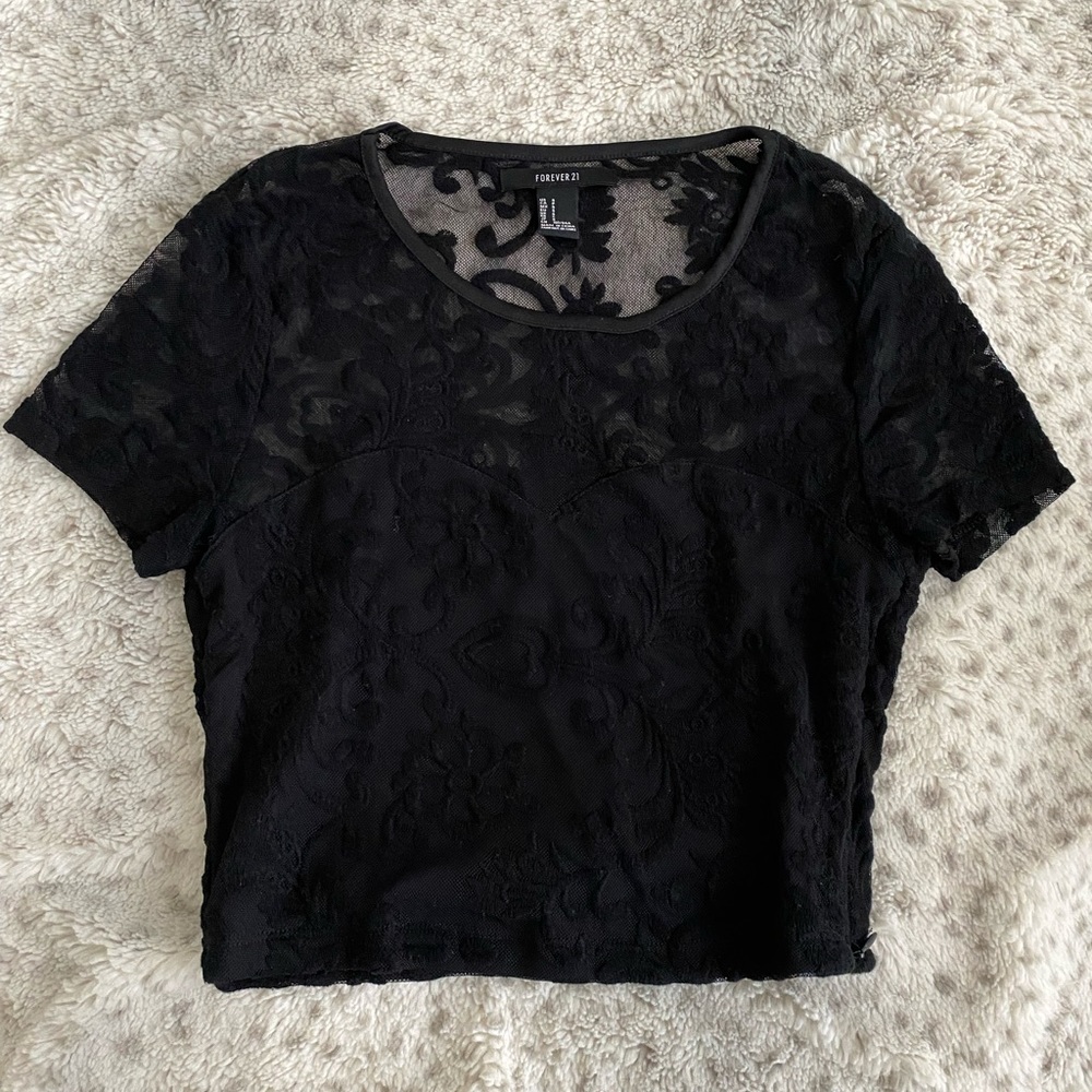 Forever 21 Floral Mesh Crop Top